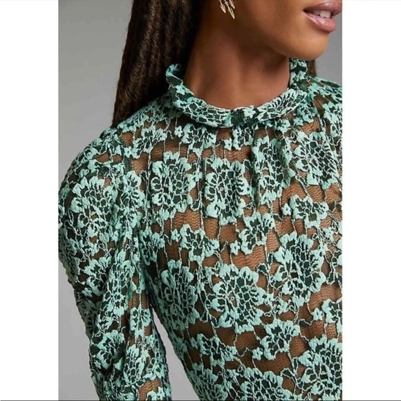 NWT ANTHROPOLOGIE Dolan Mint Green Lace long sleeve top - Picture 5 of 8